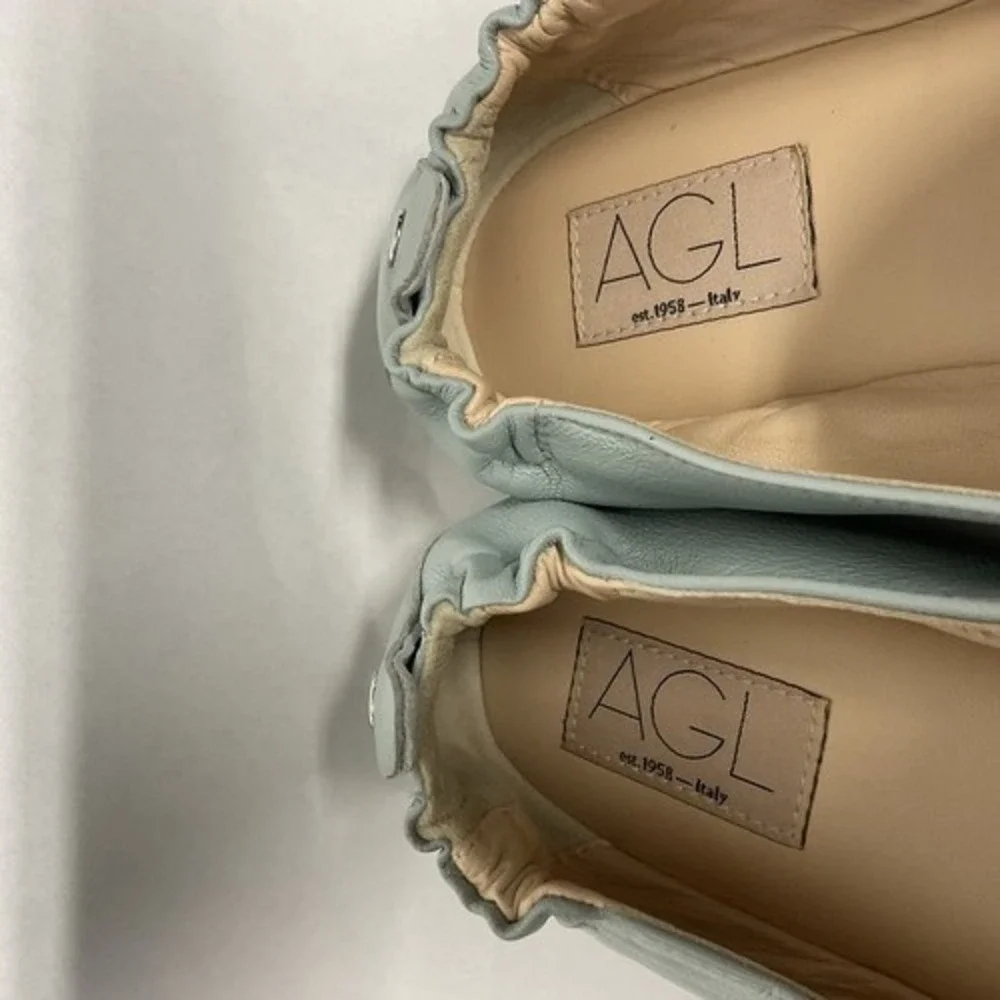 AGL Mara Pure Gray/Blue Kidskin Softened Moccasin Loafers Women 41/US11 Italy